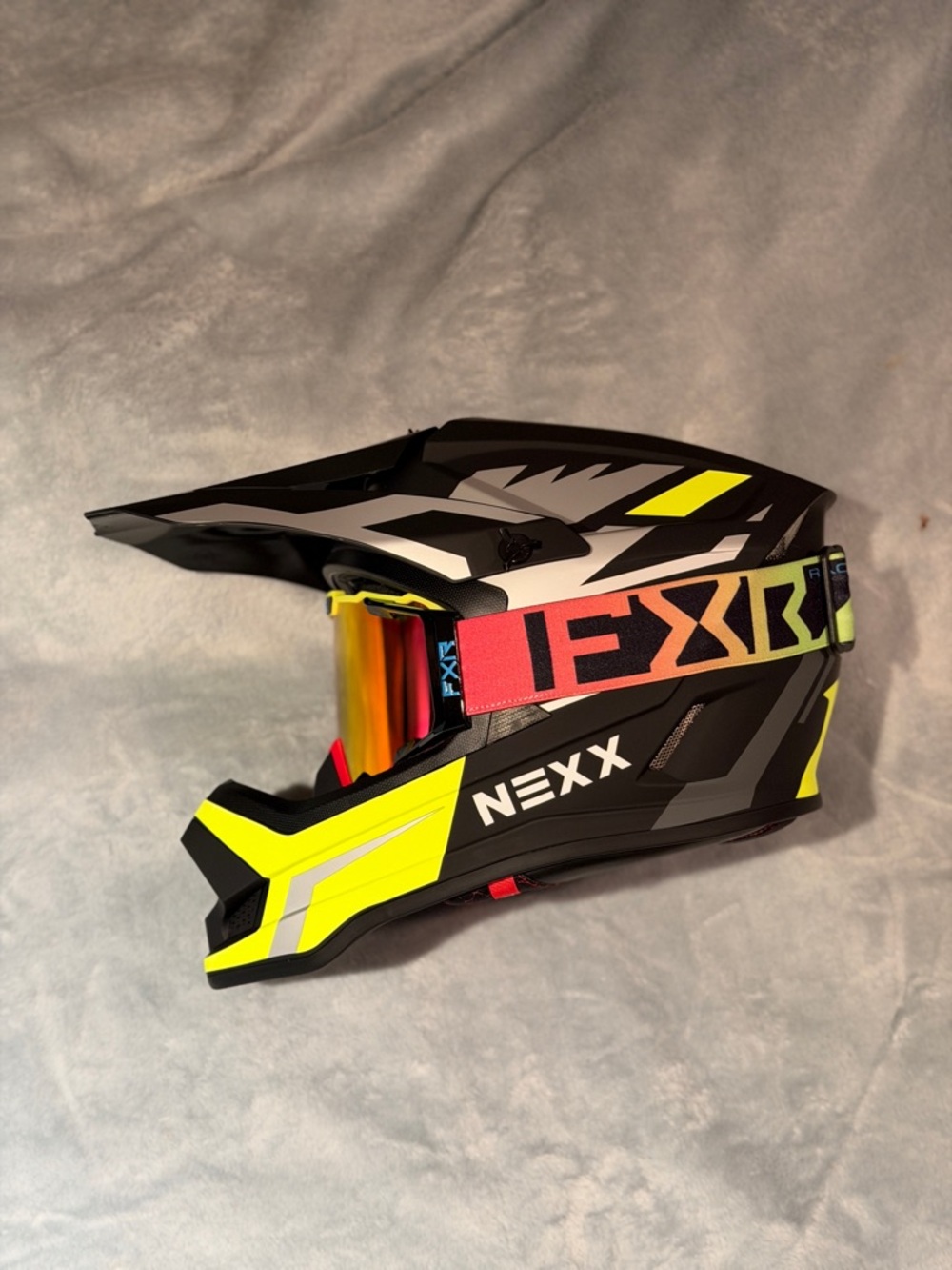 Dirt bike helmet and goggles